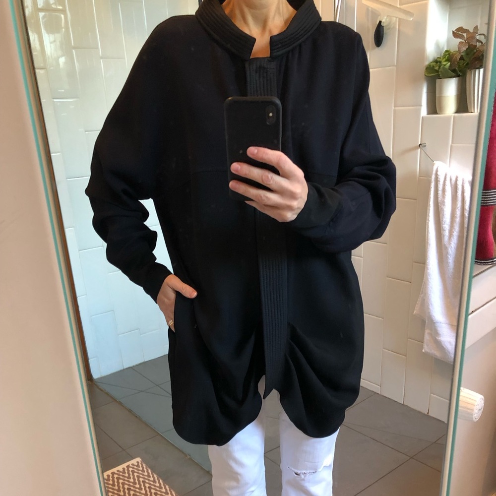 Amelia Toro Black/Navy Colorblocked Wool Topper